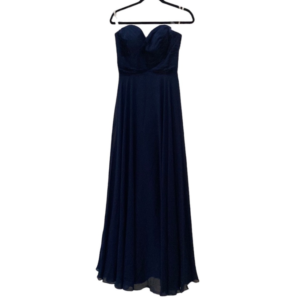 ElizabethK GLS Apparel USA Maxi S Navy Blue Strapless Pleaded Lace Up Closing